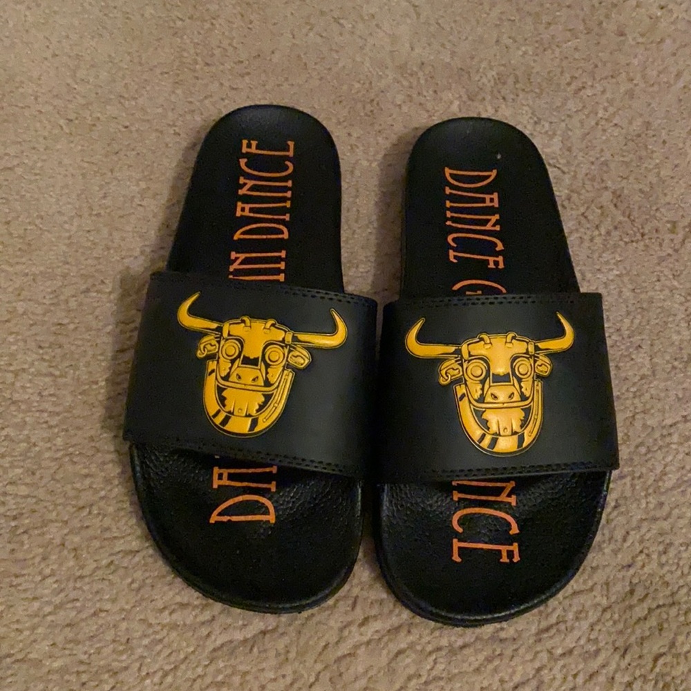 Dance Gavin Dance black gold slides